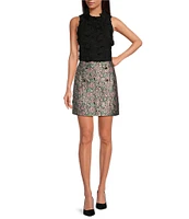 Abbey Glass Barbara Ruffle Mock Neck 3D Floral Detail Sleeveless Top