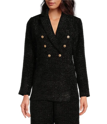 Abbey Glass Calvin Boucle Tweed Notch Lapel Long Sleeve Button Front Double Breasted Blazer