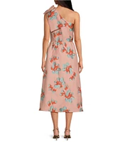 Abbey Glass Caroline Asymmetrical Neck Sleeveless Bow One Shoulder Bow Organza Jacquard Pocketed A-Line Dress