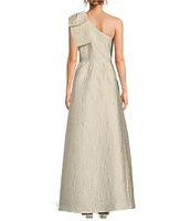Abbey Glass Caroline Asymmetrical Neck Sleeveless Bow One Shoulder Bow Jacquard Pocketed A-Line Gown