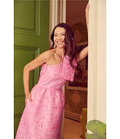 Abbey Glass Caroline Asymmetrical Neck Sleeveless Bow One Shoulder Bow Jacquard Pocketed A-Line Gown