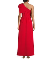 Abbey Glass Caroline Organza Asymmetrical Neck Sleeveless Bow One Shoulder Bow Pocketed A-Line Gown