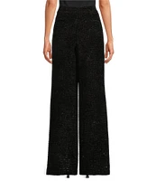 Abbey Glass Carter Boucle Tweed Wide Leg Flat Front Thick High Waistband Trouser Pants