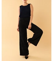 Abbey Glass Carter Boucle Tweed Wide Leg Flat Front Thick High Waistband Trouser Pants