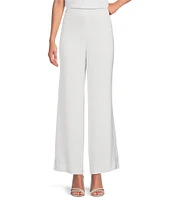 Abbey Glass Carter Stretch Crepe Wide Leg Flat Front Thick High Waistband Trouser Pants