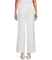 Abbey Glass Carter Stretch Crepe Wide Leg Flat Front Thick High Waistband Trouser Pants