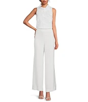 Abbey Glass Carter Stretch Crepe Wide Leg Flat Front Thick High Waistband Trouser Pants