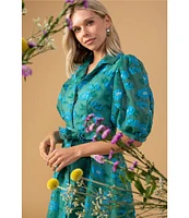 Abbey Glass Charlotte Floral Print Short Sleeve V-Neck Fit and Flare Dress