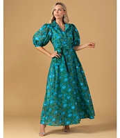 Abbey Glass Charlotte Floral Print Short Sleeve V-Neck Fit and Flare Dress