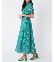 Abbey Glass Charlotte Floral Print Short Sleeve V-Neck Fit and Flare Dress