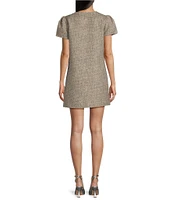 Abbey Glass Ellen Sparkle Tweed Round Neck Short Sleeve Mini A-Line Dress