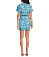 Abbey Glass Katie Button Down Collar Short Sleeve Eyelet Mini Shirt Dress