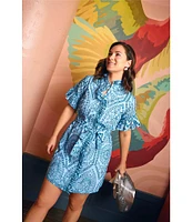 Abbey Glass Katie Button Down Collar Short Sleeve Eyelet Mini Shirt Dress