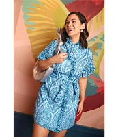 Abbey Glass Katie Button Down Collar Short Sleeve Eyelet Mini Shirt Dress