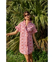 Abbey Glass Katie Button Down Collar Short Sleeve Eyelet Mini Shirt Dress