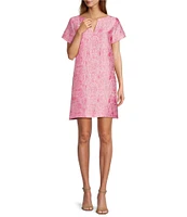 Abbey Glass Lulu Jacquard V-Neck Short Sleeve Mini Shift Dress