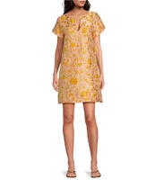 Abbey Glass Lulu Jacquard V-Neck Short Sleeve Mini Shift Dress