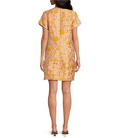 Abbey Glass Lulu Jacquard V-Neck Short Sleeve Mini Shift Dress