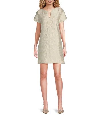 Abbey Glass Lulu Jacquard V-Neck Short Sleeve Mini Shift Dress