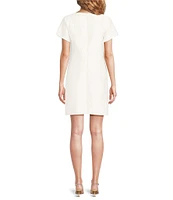 Abbey Glass Lulu Jacquard V-Neck Short Sleeve Mini Shift Dress