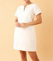 Abbey Glass Lulu Jacquard V-Neck Short Sleeve Mini Shift Dress