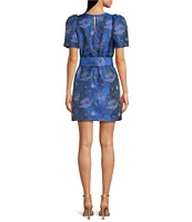 Abbey Glass Marty Floral Print Jacquard Round Neck Short Sleeve Shift Mini Dress