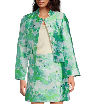 Abbey Glass Metallic Brocade Button Front Onassis Jacket