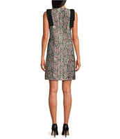 Abbey Glass Michelle Floral Jacquard Boat Neck Sleeveless Bow Shoulder Mini Shift Dress