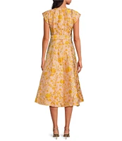 Abbey Glass Olivia Floral Jacquard Crew Neck Short Sleeve Self-Tie Belt Midi Dress