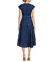 Abbey Glass Olivia Organza Round Neck Short Sleeve Tie Waist A-Line Midi Flounce Dress