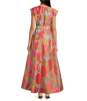 Abbey Glass Olivia Printed Round Neckline Cap Sleeve Organza A-Line Gown