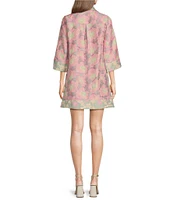 Abbey Glass Piper Floral Print V-Neck 3/4 Sleeve Caftan Mini Dress