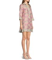 Abbey Glass Piper Floral Print V-Neck 3/4 Sleeve Caftan Mini Dress
