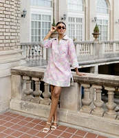 Abbey Glass Piper Floral Print V-Neck 3/4 Sleeve Caftan Mini Dress