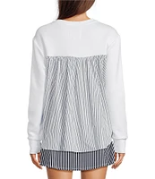Addison Bay Bloom Stripe Print Scoop Neck Mixed Soft Luxe Pullover
