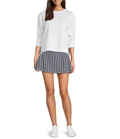 Addison Bay Bloom Stripe Print Scoop Neck Mixed Soft Luxe Pullover