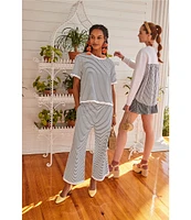 Addison Bay Bloom Stripe Print Scoop Neck Mixed Soft Luxe Pullover