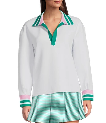 Addison Bay Easy Rugby Contract Stripe Print Long Sleeve Pullover Sweater
