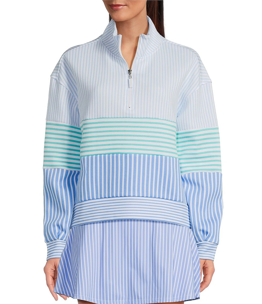 Addison Bay JV Quarter Zip Stripe Print Long Sleeve Coordinating Sweatshirt
