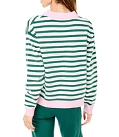 Addison Bay Lauderdale Color Block Stripe Point Collar V-Neck Dropped Long Sleeve Pullover Sweater