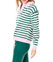 Addison Bay Lauderdale Color Block Stripe Point Collar V-Neck Dropped Long Sleeve Pullover Sweater