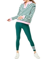 Addison Bay Lauderdale Color Block Stripe Point Collar V-Neck Dropped Long Sleeve Pullover Sweater