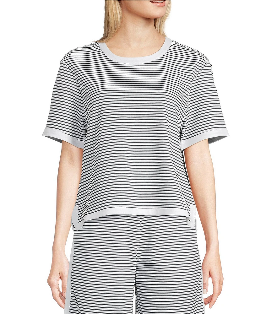 Addison Bay Lennon Stripe Print Crew Neck Short Sleeve Coordinating Boxy Top