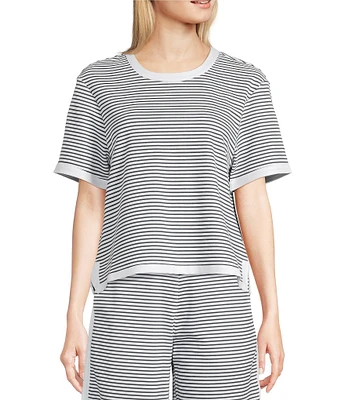 Addison Bay Lennon Stripe Print Crew Neck Short Sleeve Coordinating Boxy Top
