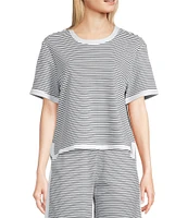 Addison Bay Lennon Stripe Print Crew Neck Short Sleeve Coordinating Boxy Top