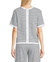 Addison Bay Lennon Stripe Print Crew Neck Short Sleeve Coordinating Boxy Top