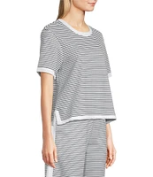 Addison Bay Lennon Stripe Print Crew Neck Short Sleeve Coordinating Boxy Top