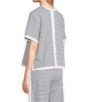 Addison Bay Lennon Stripe Print Crew Neck Short Sleeve Coordinating Boxy Top