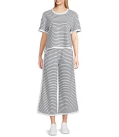 Addison Bay Lennon Stripe Print Crew Neck Short Sleeve Coordinating Boxy Top