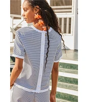 Addison Bay Lennon Stripe Print Crew Neck Short Sleeve Coordinating Boxy Top